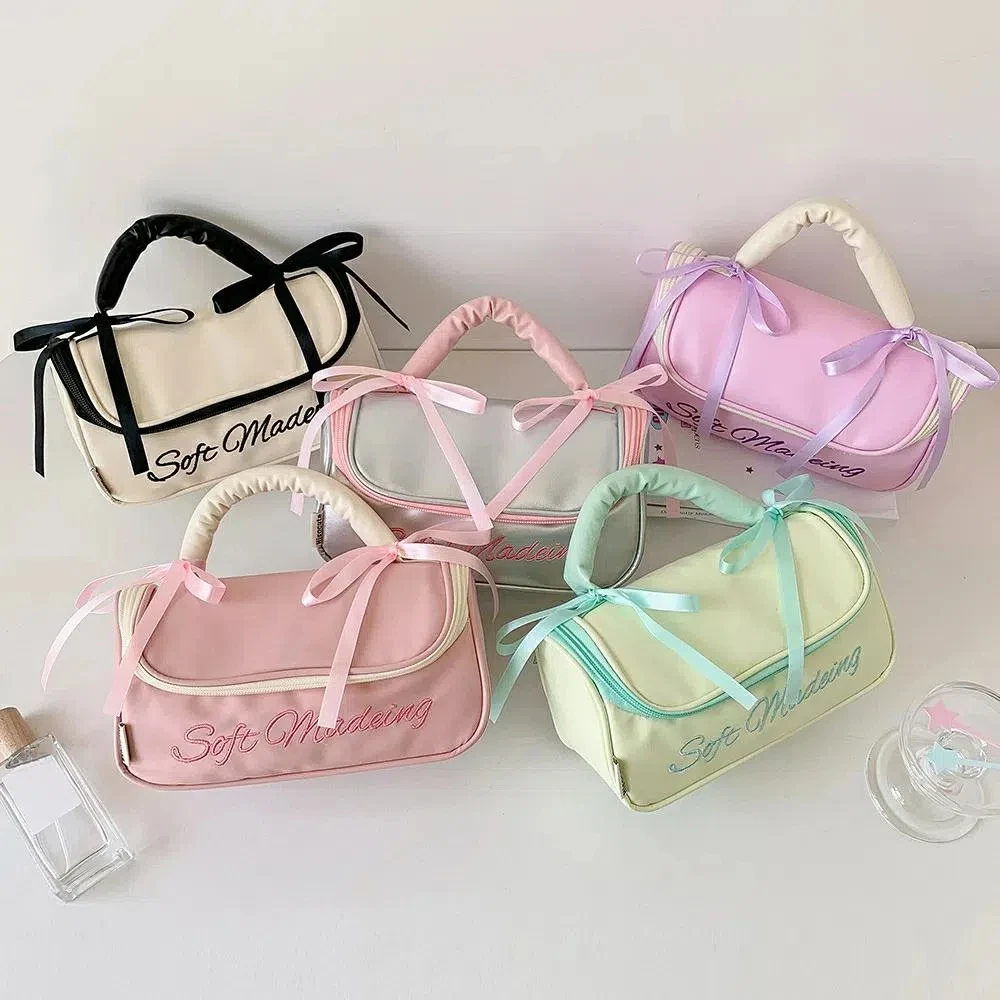 

PU Leather Y2K Bow Storage Bag Bowknot Large Capacity Korean Style Pencil Case Desktop Storage Cosmetics Card Pen