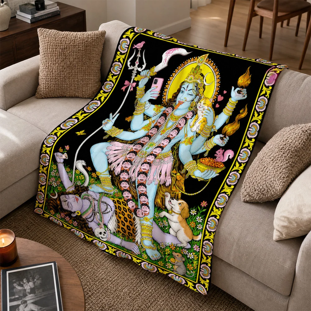 Divine Shiva Hindu God Mythology Throw Blanket Sofa Couch Cover Yoga Tapestry Bohemian Ethnic Indian Art Decor Spiritual Accent