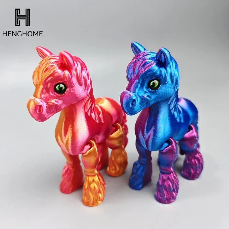 All-in-one Molding 3D Printed Horse Simulated Statue Cute Horse Joint Tail Movable Figurine Office Decor Random