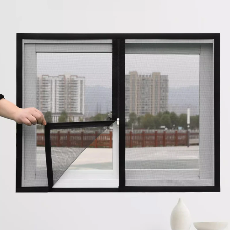 Black Insect Screen, Self-Adhesive Zippered Mosquito Net, Suitable for Living Room, Bedroom, and Kitchen, Easy to Install