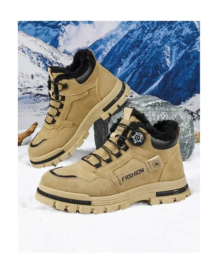 Herren Winterstiefel mit Plüschfutter, Schnürstiefel mit Drehverschluss, rutschfeste, strapazierfähige, warme Outdoor-Arbeitsstiefel – Detail 1