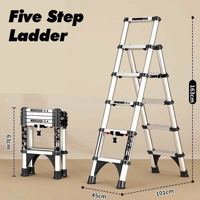 Household Ladder Folding Aluminum Ladders 4/5 Step Telescopic Thickened Indoor Ladder Stairs Lifting Herringbone Ladder