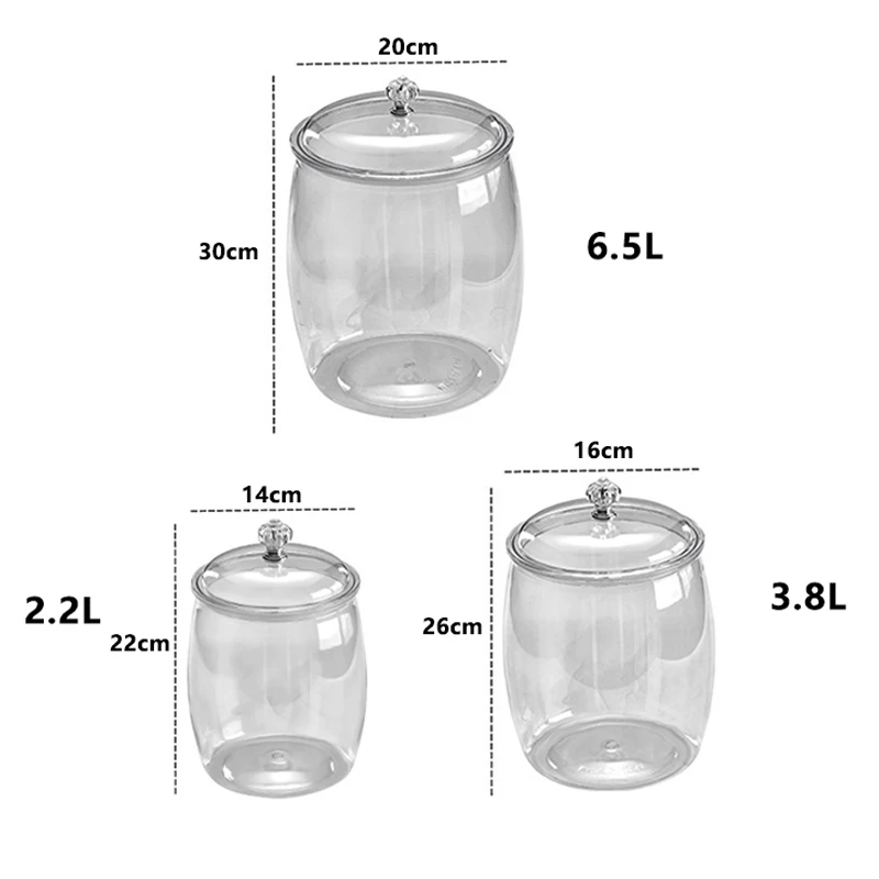 2.2/3.8/6.5L 1pc Flour Grains Candy & Cookie Jar Hard and Smooth Plastic Pot with Lids Clear Airtight Food Storage Canister
