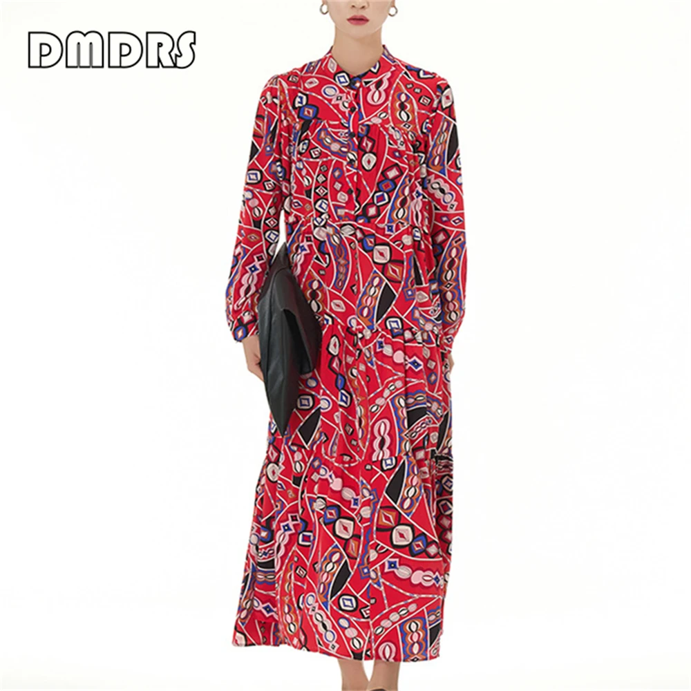 Breathable Summer Women's Bohemian Skirt Long Sleeves Printed High Quality 2024 Spring New Casual Dress For Women Oversized