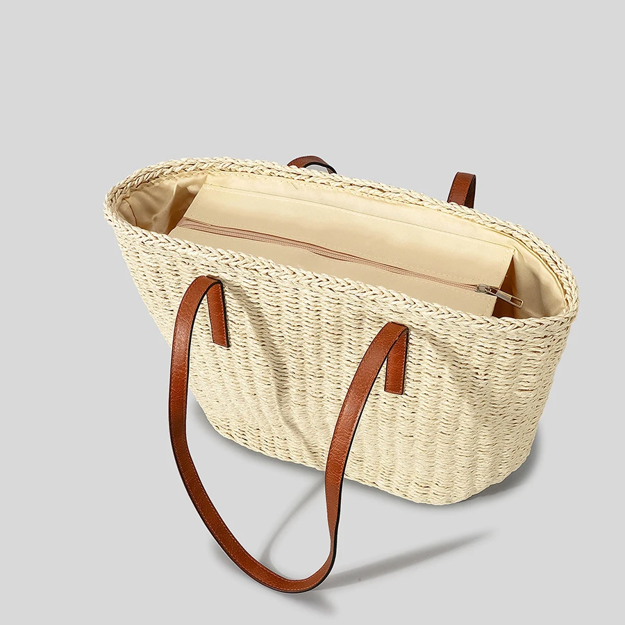 Casual Large Capacity Straw Basket Bag Rope Woven Women Shoulder Bags Handmade Lady Handbags Summer Beach Big Tote Shopper Purse