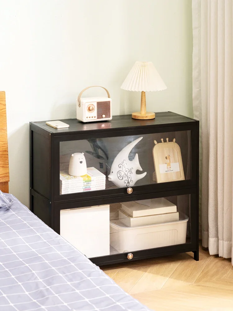 Modern and minimalist bedside cabinet, small cabinet for storage at the end of the bed, solid wood storage rack, bedroom storage