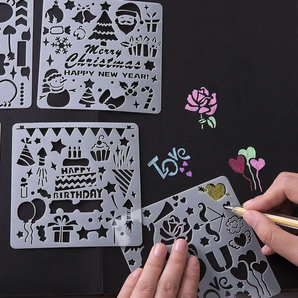 

5pcs/set DIY Crafts Tool Hollowed Stencils Kit DIY Handcrafts PET DIY Layering Stencils Decorative Copying Stencils Coloring