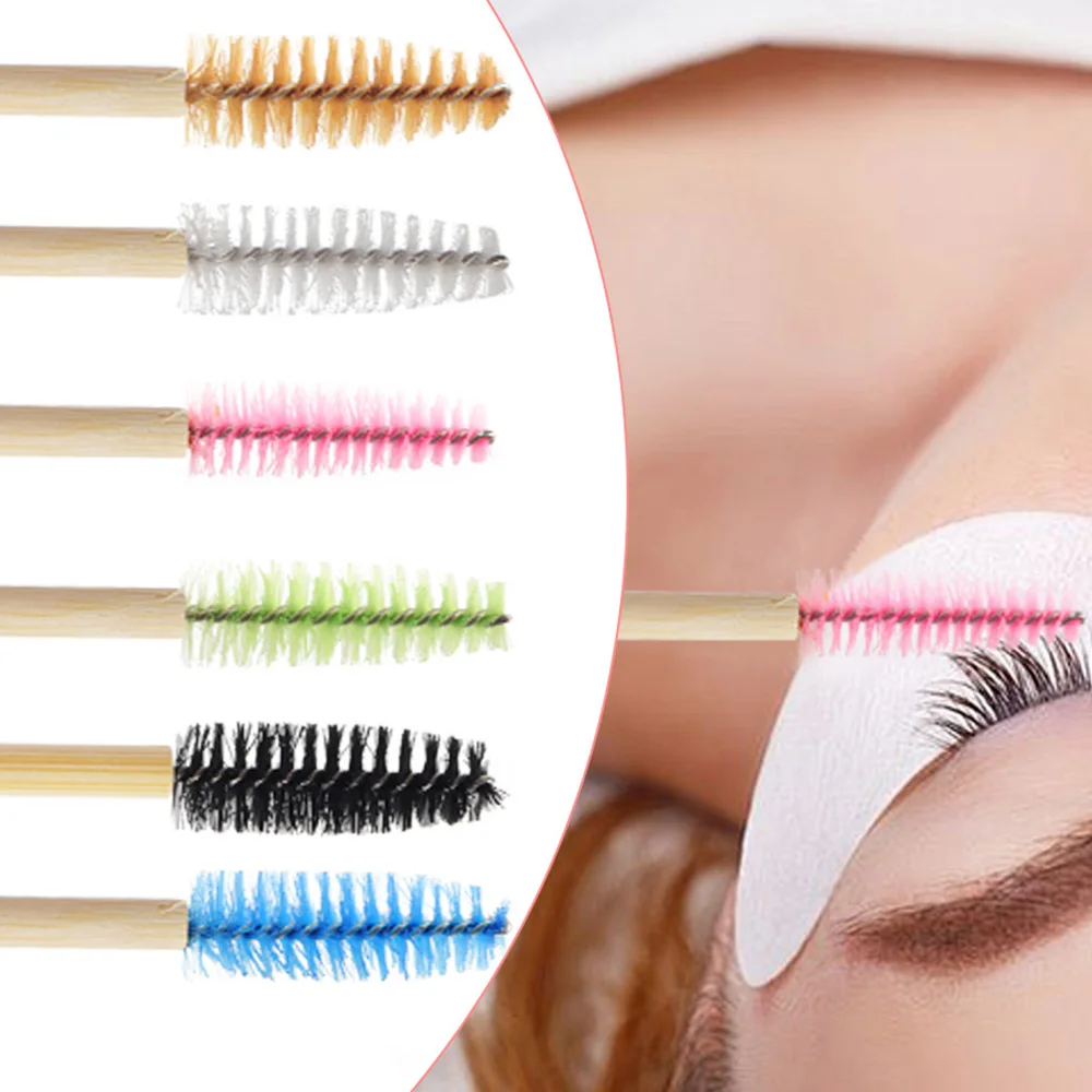 Brosse à cils jetable avec manche en bambou, baguettes de Mascara, applicateur d'extension de cils, brosse à sourcils, outil de maquillage, 50/100 pièces