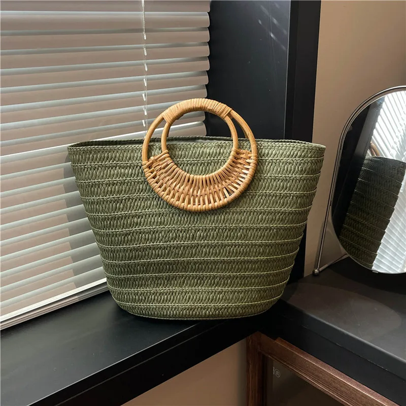 

New Woven Rattan Handbag - Bohemian Moon Shape Straw Bag, Handmade Artistic Tote Purse for Women, Trendy Beach Summer Accessory