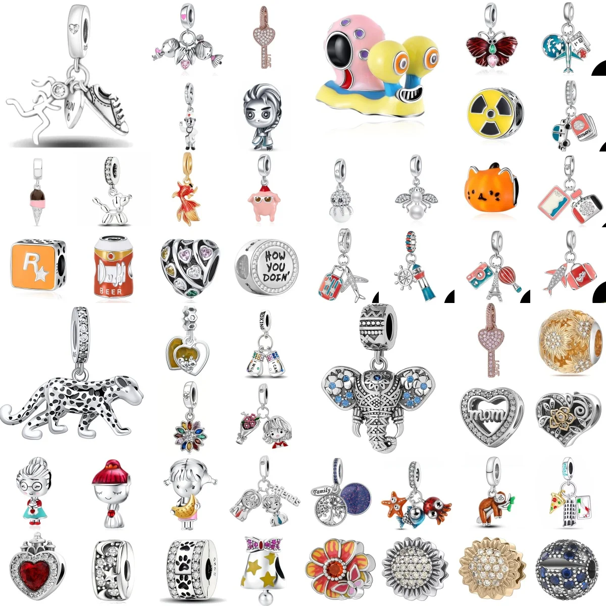 925 Silver Enamel Charms, Snail, Leopard, Cartoon Doll, Cat, Flower Beads, DIY Bracelet Pendant, Women Holiday Jewelry Gifts