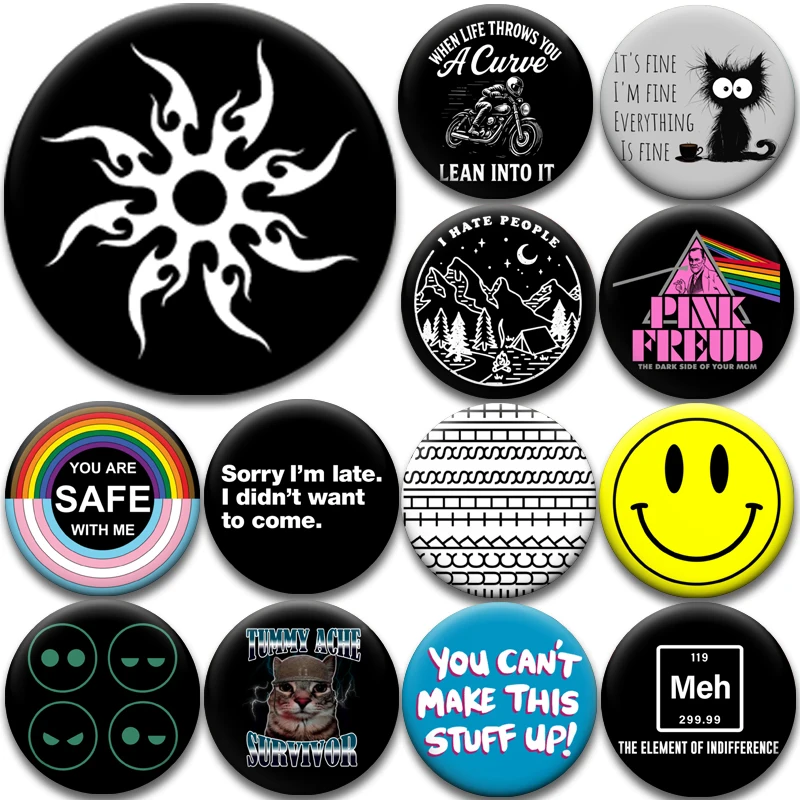Funny Retro Slogan Badges Pack, Gen X Nostalgia Lapel Pins, Quirky Dark Humor Brooch, Cute Aesthetic Decor Pin for Clothing Bag