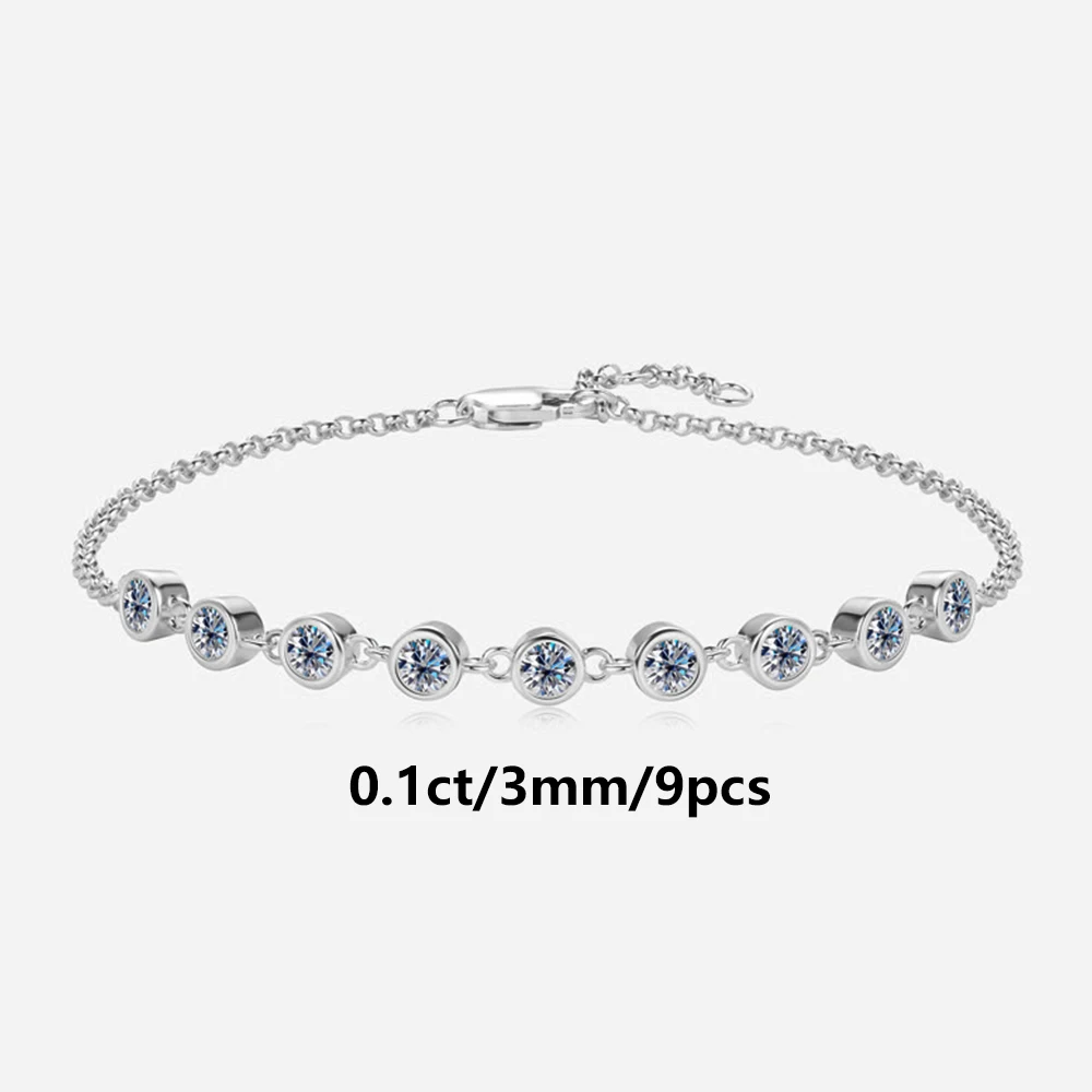 

Total 0.9CT Original Moissanite S925 Silver Adjustable Bracelet Best Gifts for Women Party Anniversary Birthday Jewelry Present