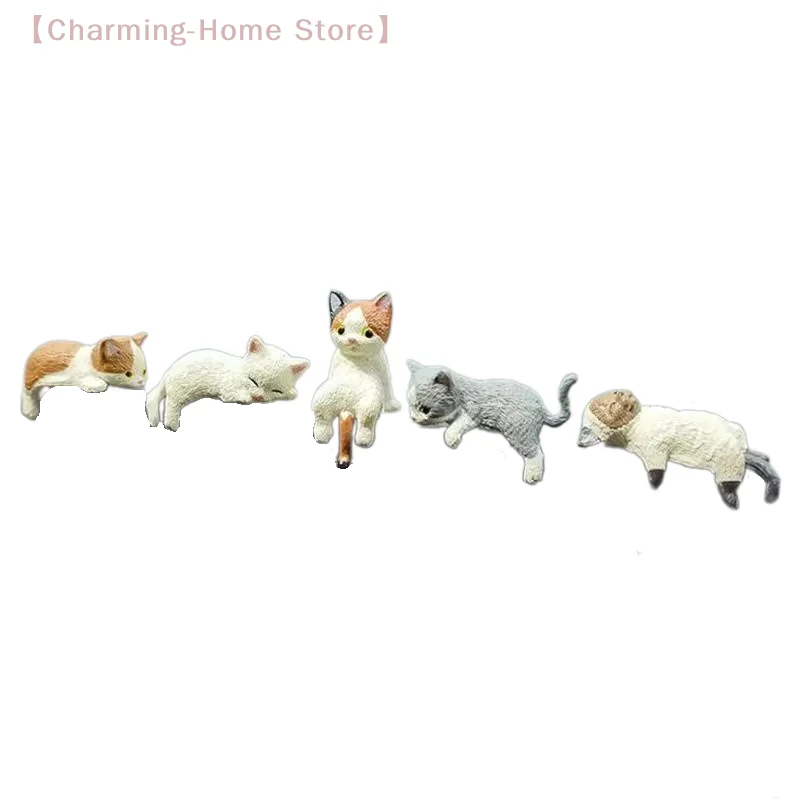 5-teiliges Set Niedliche Auto-Dekoration Schlafende Katzenfigur Kreative Auto-Ornamente Spielzeug Katzen-Mikrolandschaftsmodell Süße Auto-Accessoires Geschenke