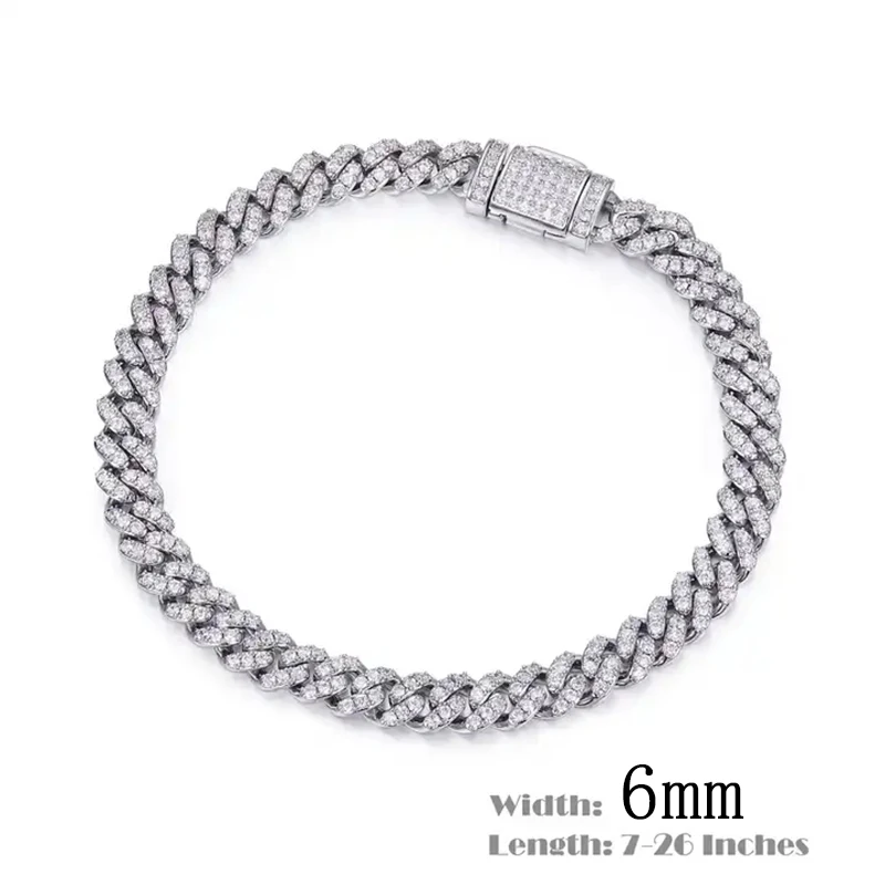 GEM'S BALLET Width 6mm Hip Hop Jewelry Different Carat Size Moissanite Necklace Bracelet 925 Sterling Silver Cuban Link Chain