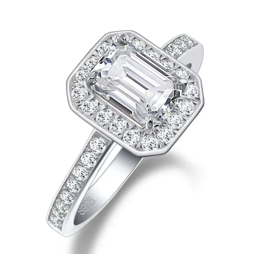 

Solitaire Moissanite Rings 1ct Emerald Cut Engagement Ring for Women 925 Sterling Silver Lab Diamond Wedding Band Fine Jewelry