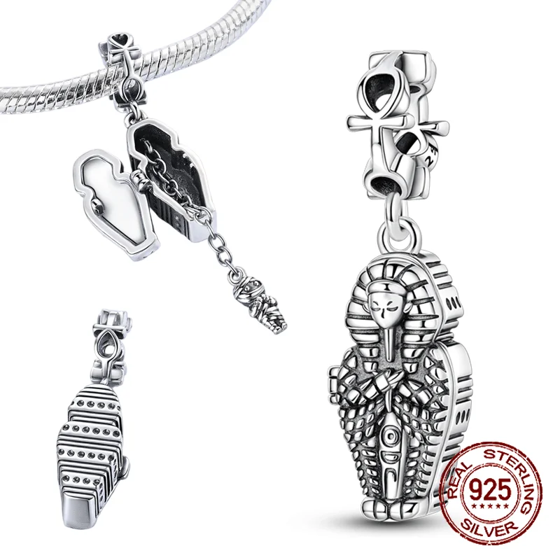 

Стерлингового Серебра 925, открывающийся египетский фараон, кулон с мумой, подвеска, подходит для оригинальных браслетов, женские ювелирные изделия «сделай сам», подарок