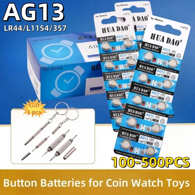 

100-500pcs High Capacity LR44 Batteries L1154F AG13 SR44 Premium Alkaline Battery 1.5V Button Coin Cell Battery for Calculator