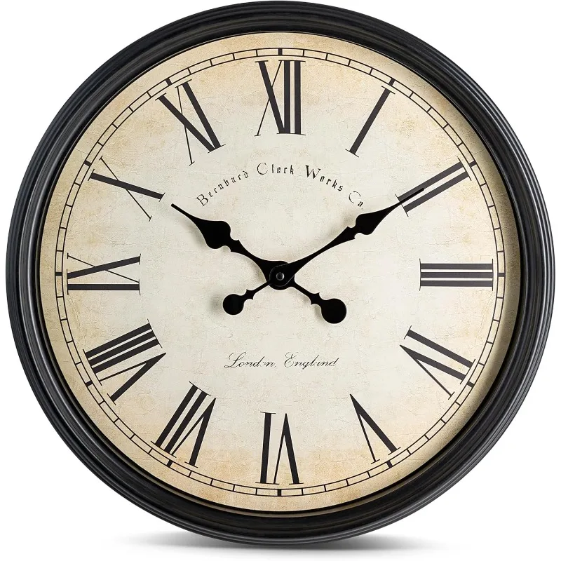 

Products Large Decorative Wall Clock 20 Inch Silent Non Ticking Battery Operated Quartz Vintage Stylish with Rustic Bla