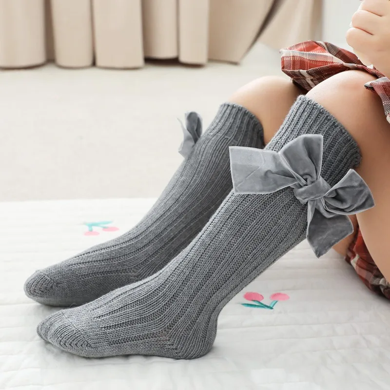 New Baby Socks Royal Style Toddlers Kids Girls Big Bow Knee High Long Soft Autumn Winter Cotton Baby Children Tube Socken 0-7Y
