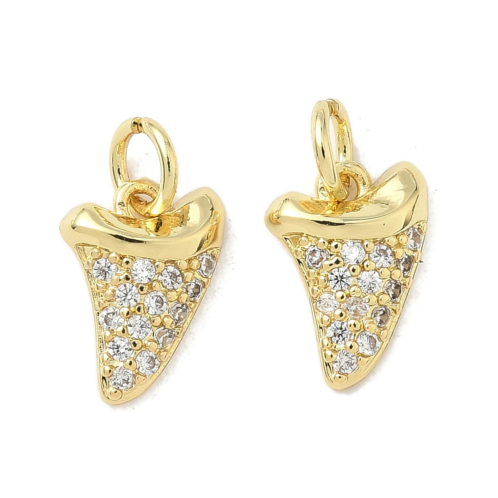 

10pcs Shark Tooth Shape Sea Animals Charms Brass Micro Pave Cubic Zirconia Pendants 18K Golden Plated for Necklace DIY Crafts