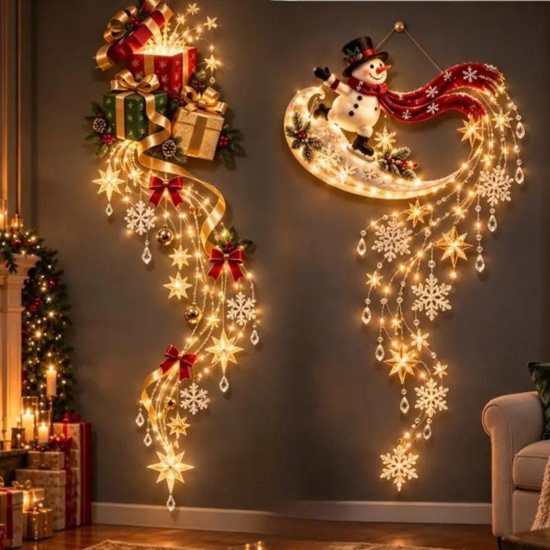 Weihnachts-LED-Wandleuchte Hängende Dekoration Weihnachtsmann Rentier Schneemann Geschenk Heim-Party-Dekoration