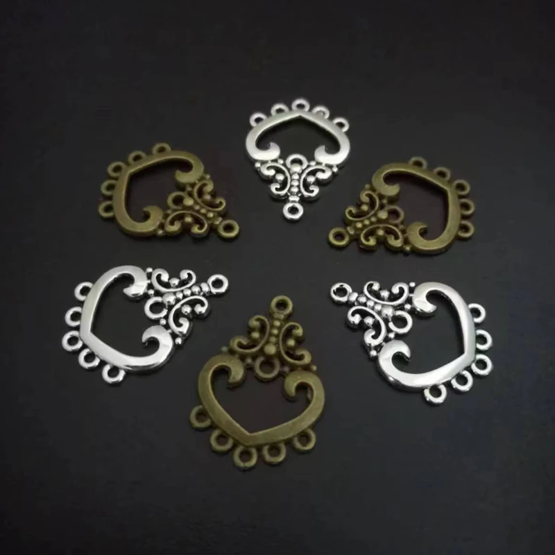 

26*18MM Alloy Antique Silver & Antique Bronze Heart Shape Earrings Connect Charms Connector Diy Jewelry Findings Accessories