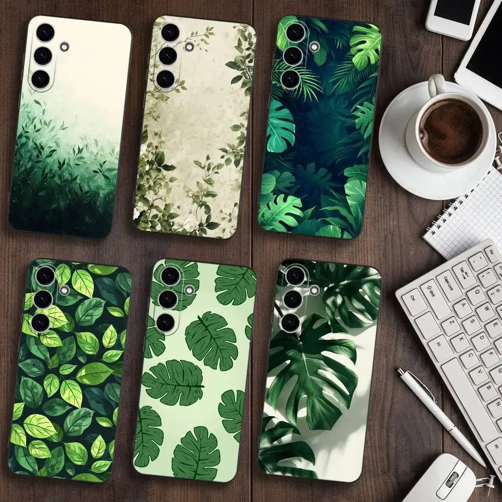 

Green Leaves Matte Phone Case For Samsung Galaxy A73,A72,A71,A70,A53,A52,A51,Soft Silicone Black Cover