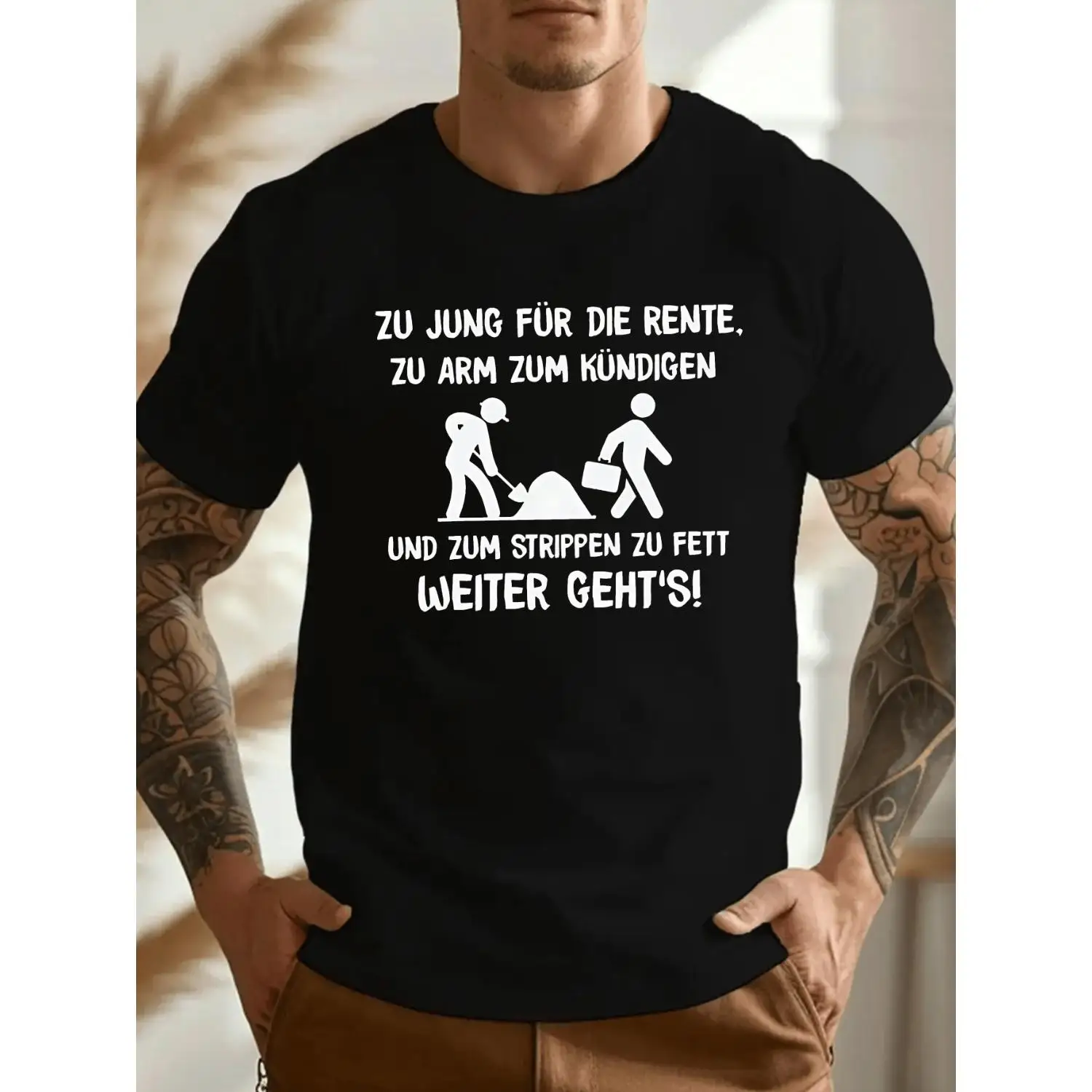 Men'S T-Shirt with Humorous German Quote - Casual, Breathable Polyester Blend, Round Neck, Short Sleeve