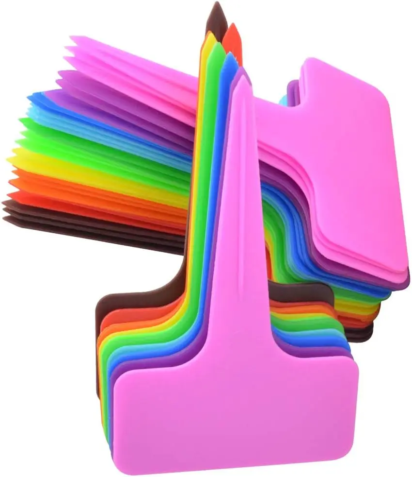 

200 шт. пластиковых этикеток для растений, 10 цветов, Т-образные, для садоводства, теплиц, парников, оранжерей, ботанических садов, разные цвета