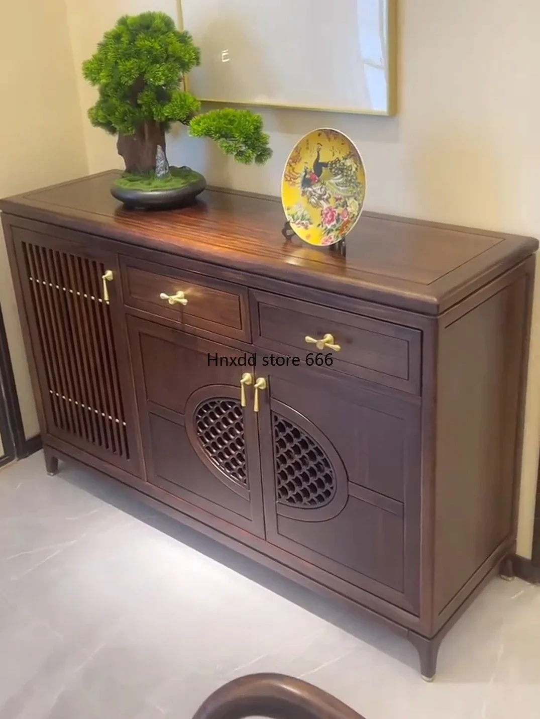 

New Chinese ebony dining side cabinet Solid wood storage restaurant Modern simple locker