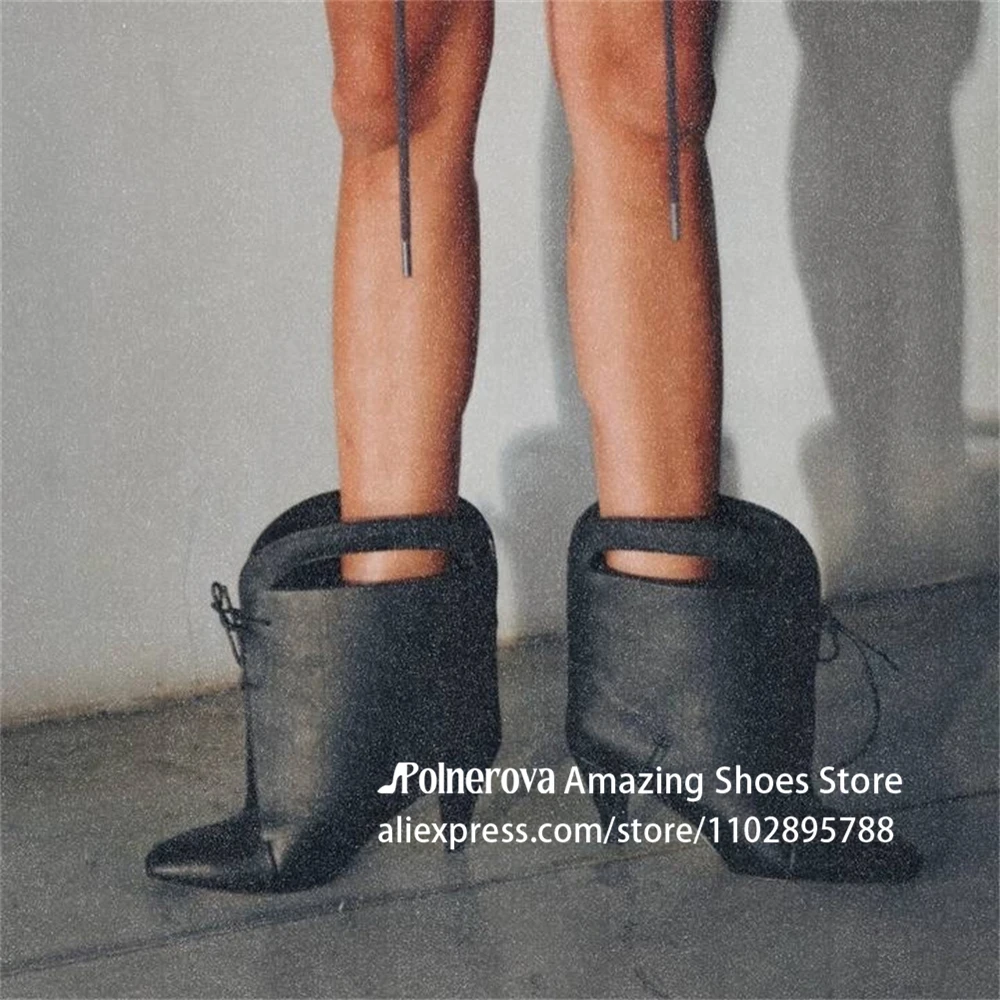 

Cone Heeled Pointed Toe Booties Designer Novelty Style Lace up Ankle Boots Elegant Matte PU Leather Handcrafted Boots for Women