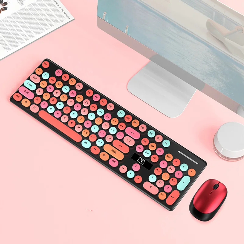 Candy Color Lipstick Wireless Gaming Keyboard and Mouse, Suitable for Laptop Desktop Computers, Rose Red Mixed