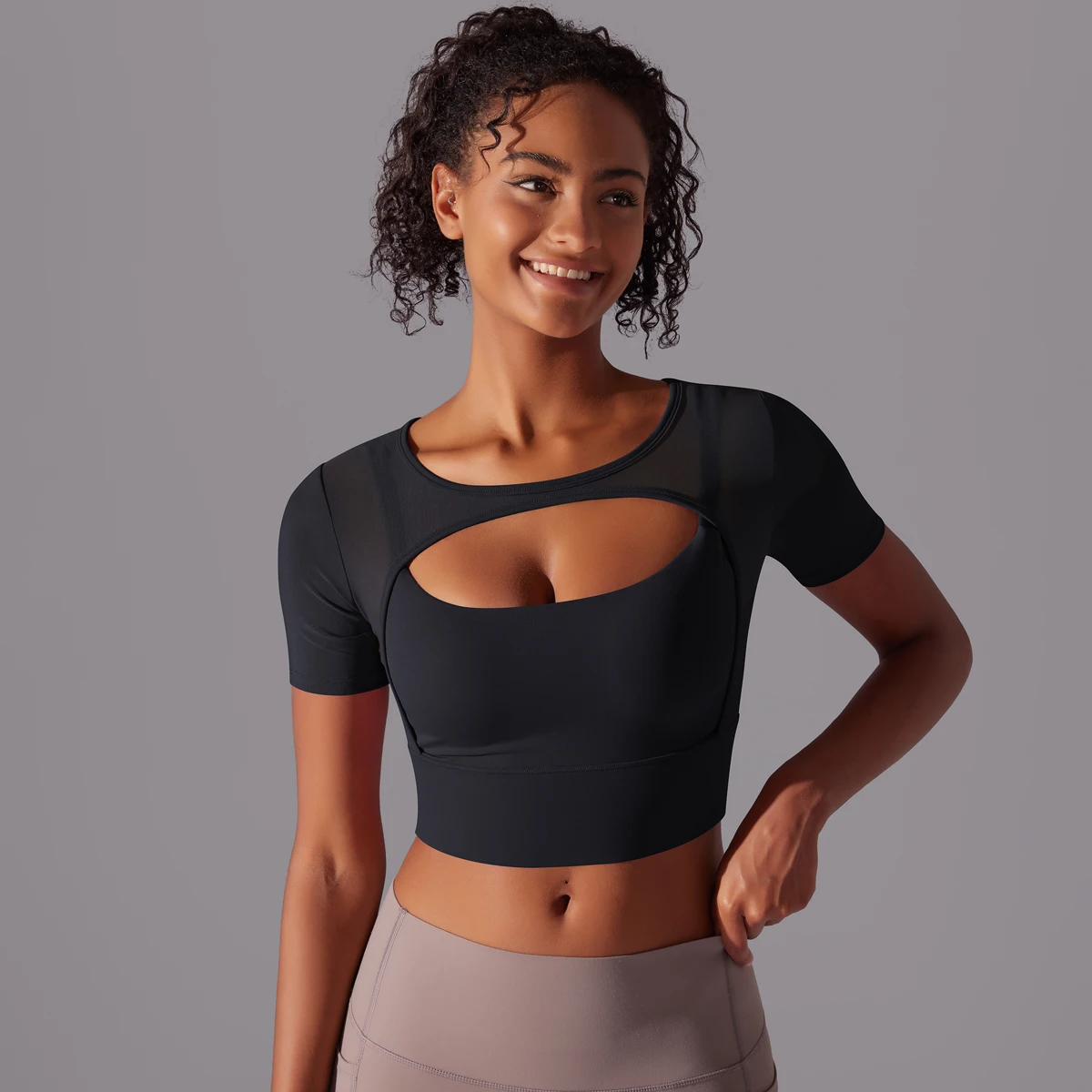 Frauen Mesh Yoga Shirt Sexy Kurzarm T-Shirt Sport Top Bluse Cover Up Quick Dry Gym Kleidung Laufen Fitness Tank Sportwear – Detail 17