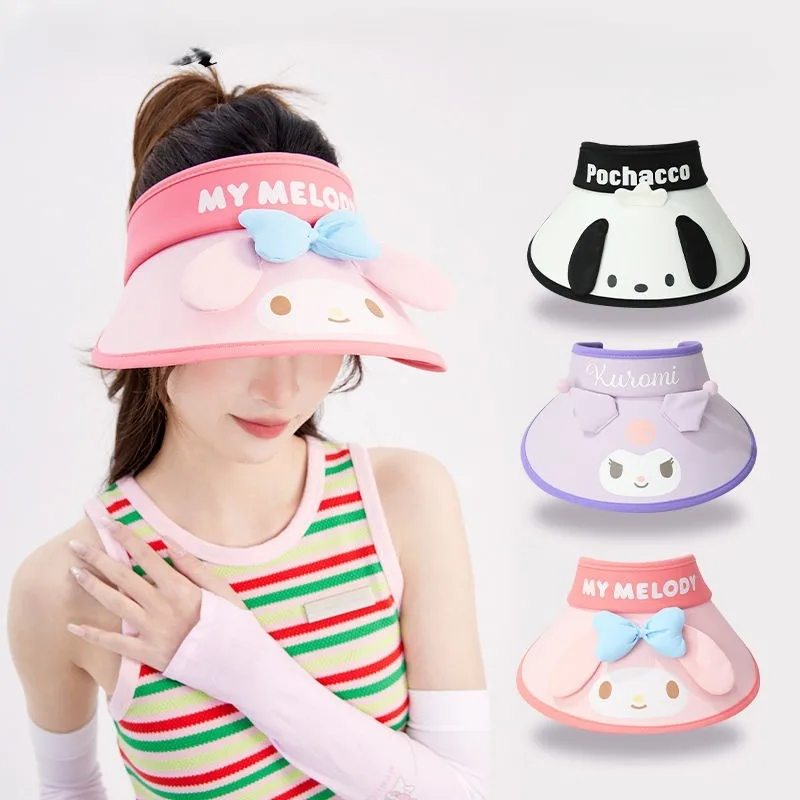 

Sanrio Sun Hat Kuromi My Melody Hello Kitty Cute Cartoon Fashionable and Versatile Summer Sun Protection Travel Big Eaves Hat