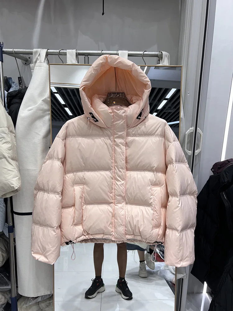 Women's short style hooded fashion thick white duck down bread jacket winter new Korean version simple down jacket coat