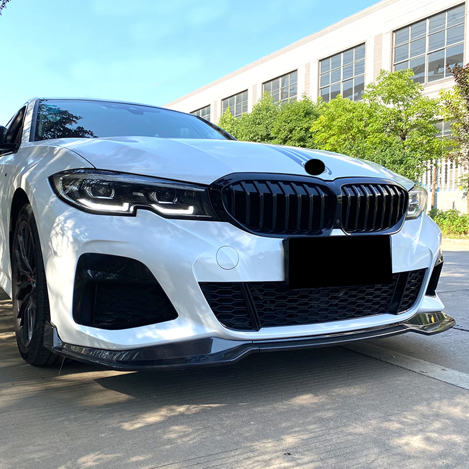 BMW 3 시리즈 G20 320i 330i M 팩 2019-2022 프론트 범퍼 스포일러 립 탄소 섬유 룩, 글로스 블랙 하단 스플리터 보호대 썸네일 6
