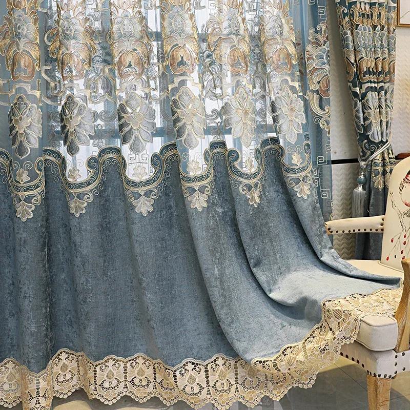 

High-grade Chenille Large Hollow European Luxury Embroidery New Curtains for Living Dining Room Bedroom Balcony Floor Window