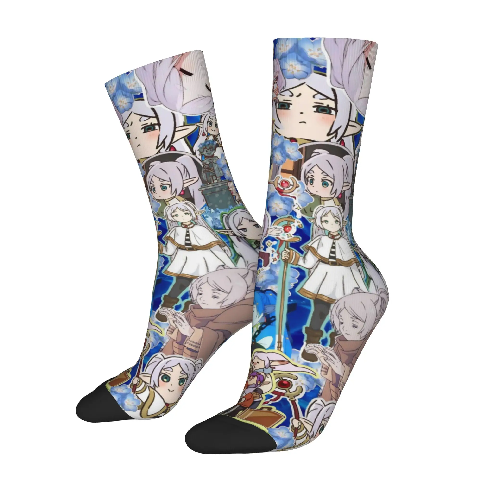 New Male Men Socks Crazy Frieren Collage Sock Polyester Anime Sport Women Stockings Spring Summer Autumn Winter