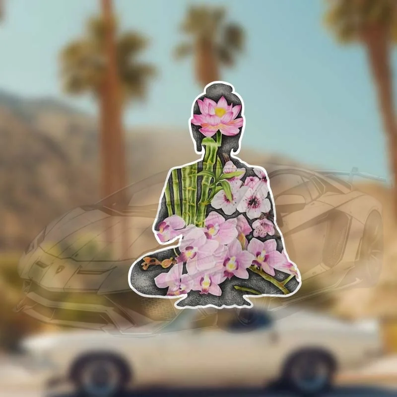 4pcs Meditation Silhouette With Floral Vinyl Sticker, Decal For Car Laptop Wall Window Bumper Decor