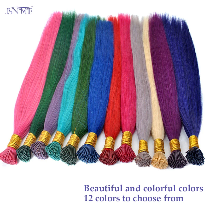 JSNME I-Tip Extensões de cabelo Cor, Natural Real Human Fusion, Azul Roxo e Rosa, 613 Cor, 20 em, 100% Cabelo Humano