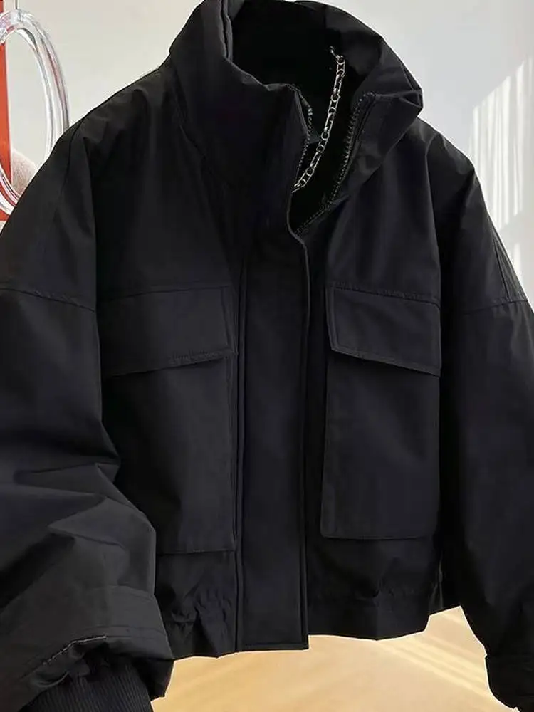 

Новая зимняя мужская хлопковая куртка с воротником-стойкой, теплая повседневная хлопковая куртка с большими карманами, молодежная модная одежда для отдыха