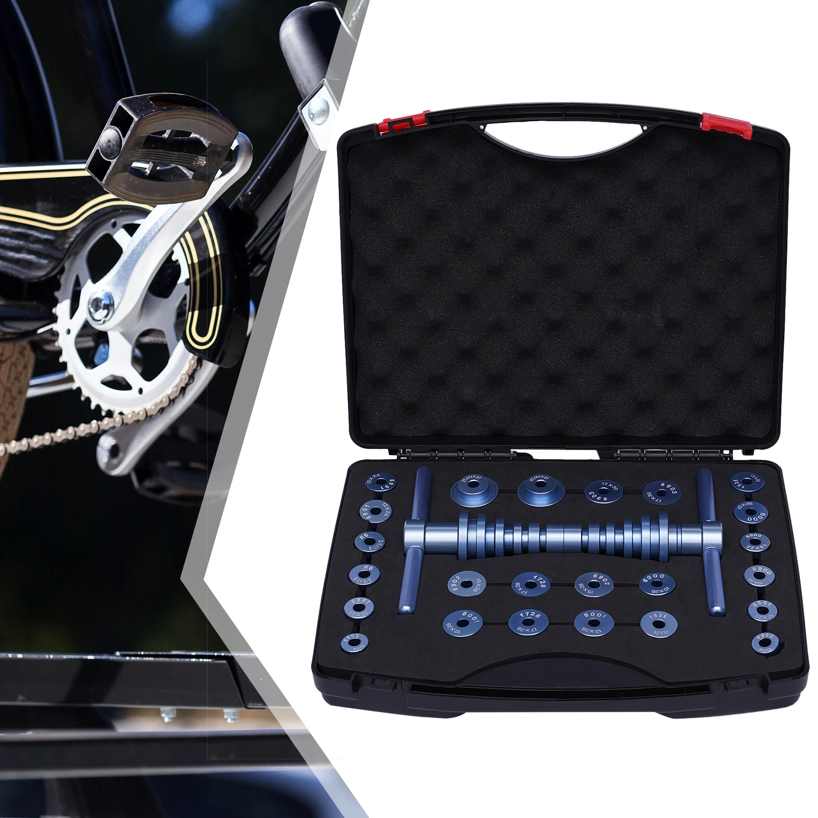 

18-Piece Aluminum Alloy Tool with Storage Case, Professional Bike Bearing Press Set for Hub Bottom Bracket Repair