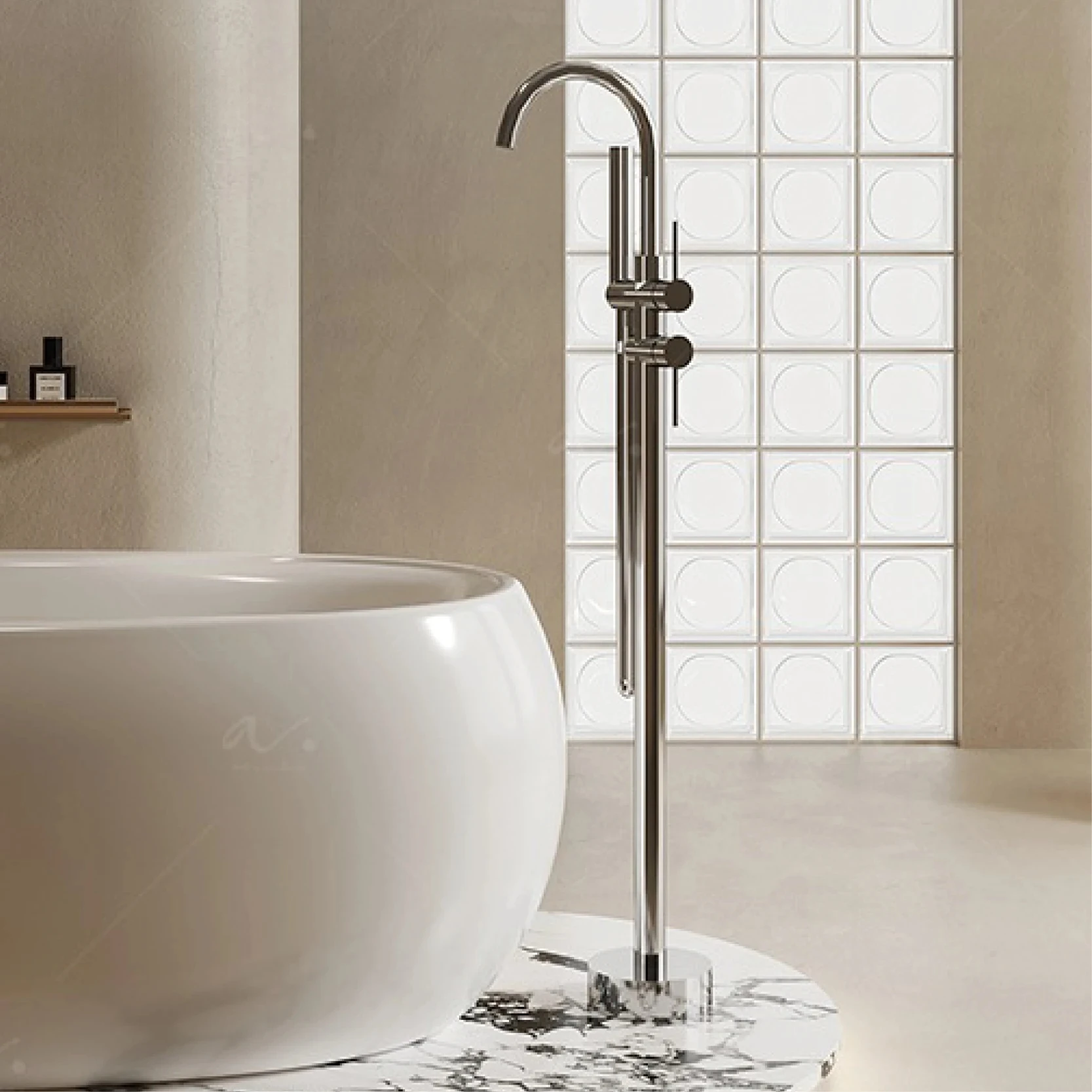 

Copper black floor standing bathroom with simple design, dual handle hot and cold water dual function bathtub faucet