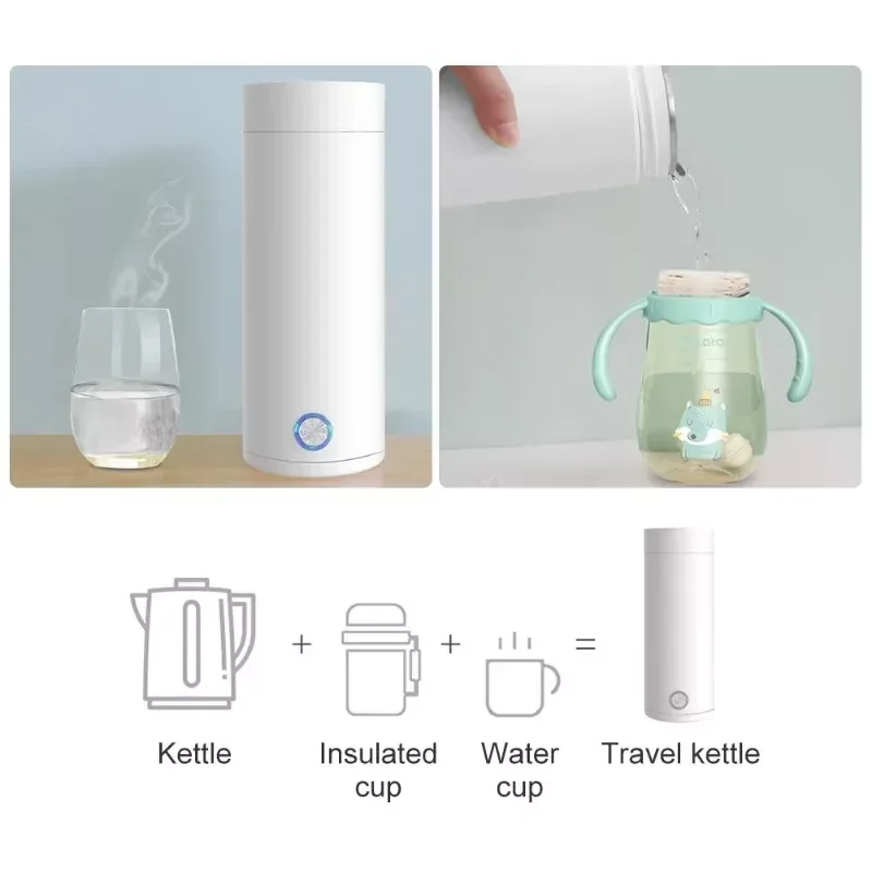 Travel Electric Kettle 400ml Stainless Steel Vacuum Insulated Cup Auto Off Electric Kettle Water Boiler Bottle for Tea Coffee