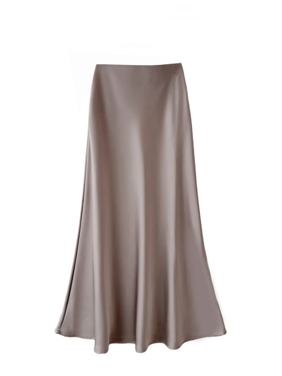 High waisted slimming mid length satin acetate silk smooth half skirt  spring/summer new wrap buttocks fishtail A-line long