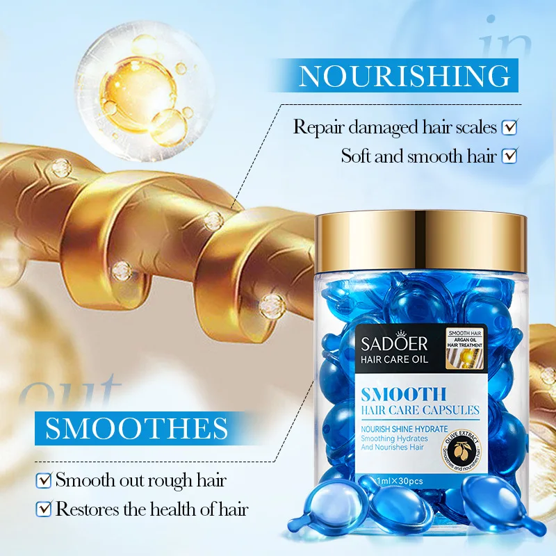 

SADOER Magic Hair Vitamin Capsule Keratin Oil Fast Restore Soft Smooth Shiny Deep Moisturizer Frizzy Skin Care