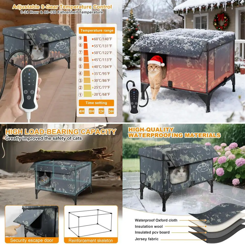 

Outdoor Cat Shelter with Time-Temp Control, Waterproof & Escape Door, All-Season Protection