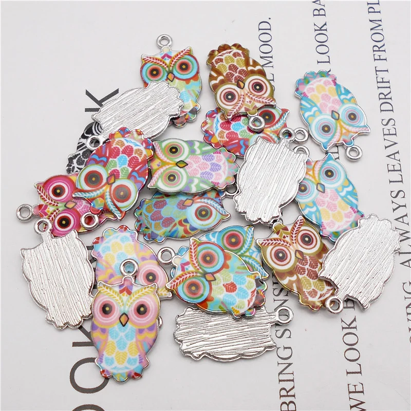 Julie Wang 10PCS Small Enamel Owl Charms Alloy Cartoon Bird Animal Pendants Necklace Bracelet Jewelry Making Accessory