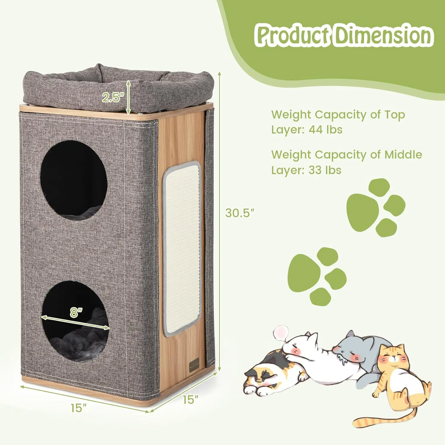 Imagem -04 - Tangkula-madeira Cat Tree Condo Casa com Coçar Board Casas Removível Soft Top Cama de Pelúcia Barr Moderno Andares