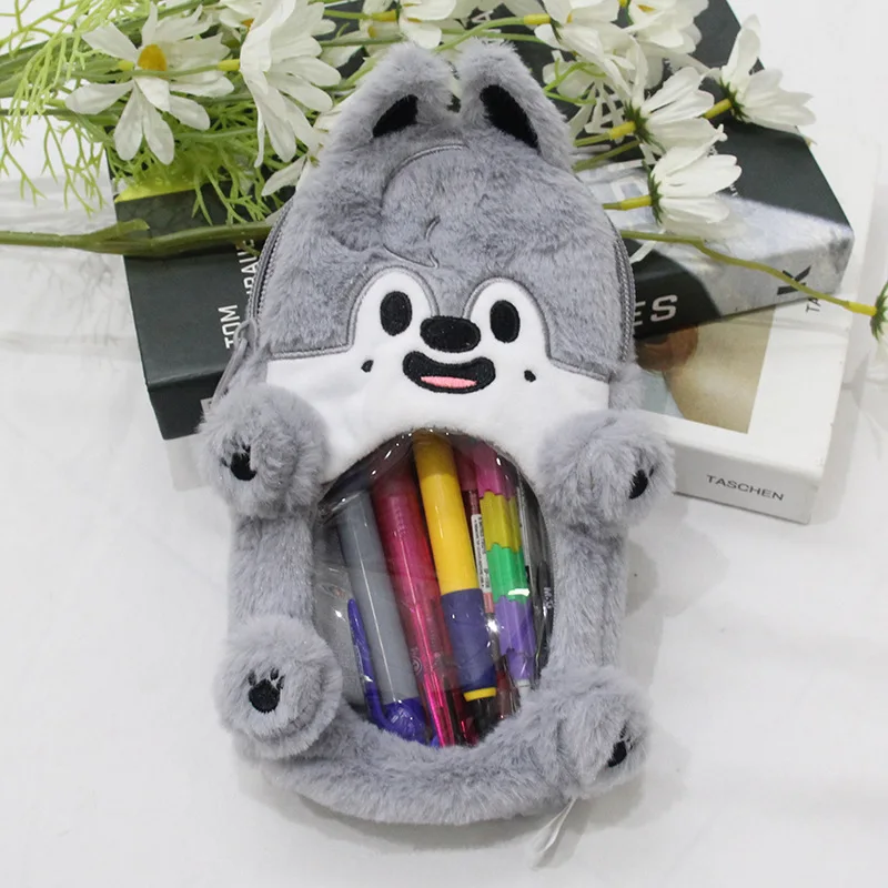 

New cute street children's plush doll pencil case, desk stationery storage, large-capacity pencil case, fan support gifts